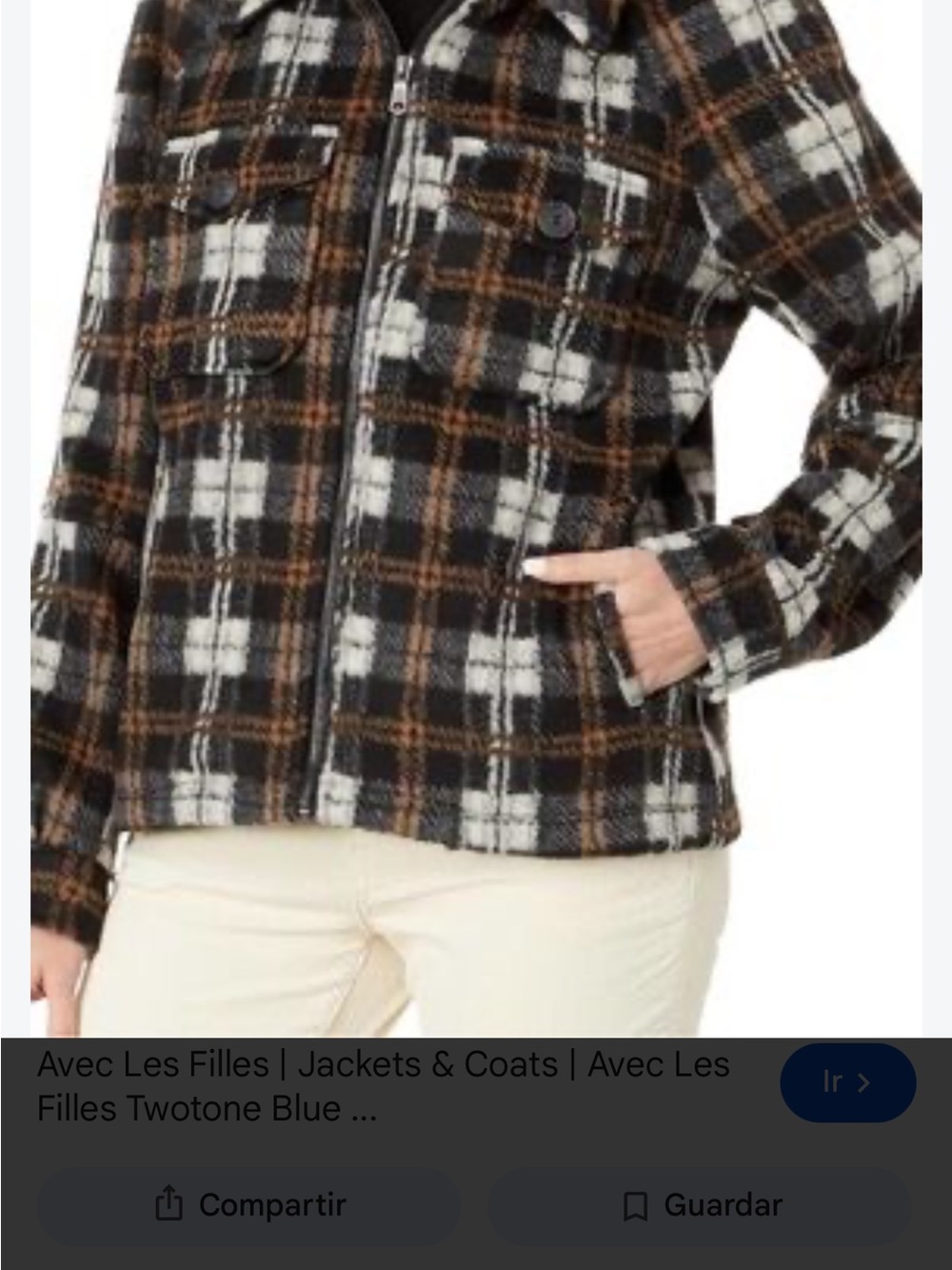 Avec Les Filles Black, White & Brown Plaid Zip Jacket